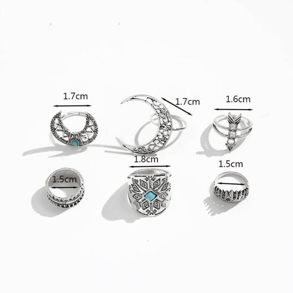 **FERNLEY* 6-Pc Silver x Blue Moon Fashion Ring Set - Picture 8 of 8